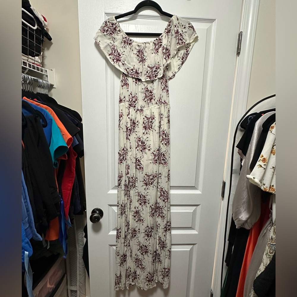 Honey Belle Cream and Purple Floral Maxi Dress